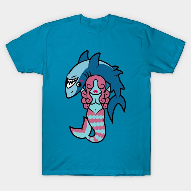 Shark Wrestler Mermaid T-Shirt by JenniferSmith